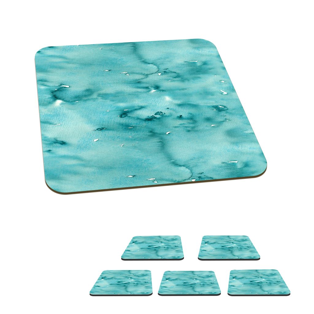 KitchenYeah Glasuntersetzer Quadratisch 6er Set Muster - Türkis - Aquarell 10x10 cm Untersetzer für Gläser - Getränkeuntersetzer - Tischplat...