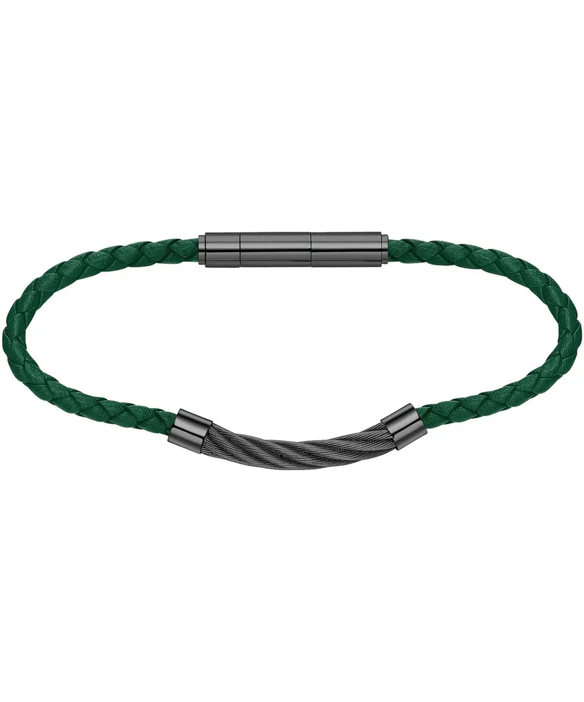 Police Kingpins PEAGB0005450 Bracciale Uomo in Pelle Verde e Acciaio