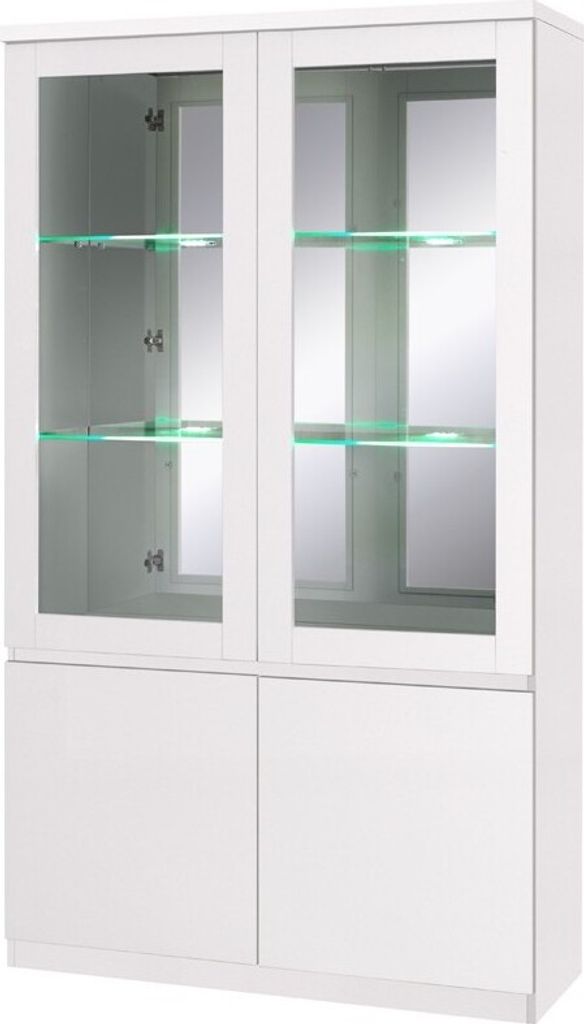 Vitrinekast FABIO - Hoogglans Wit met LED - Designstijl - Productafbeelding 