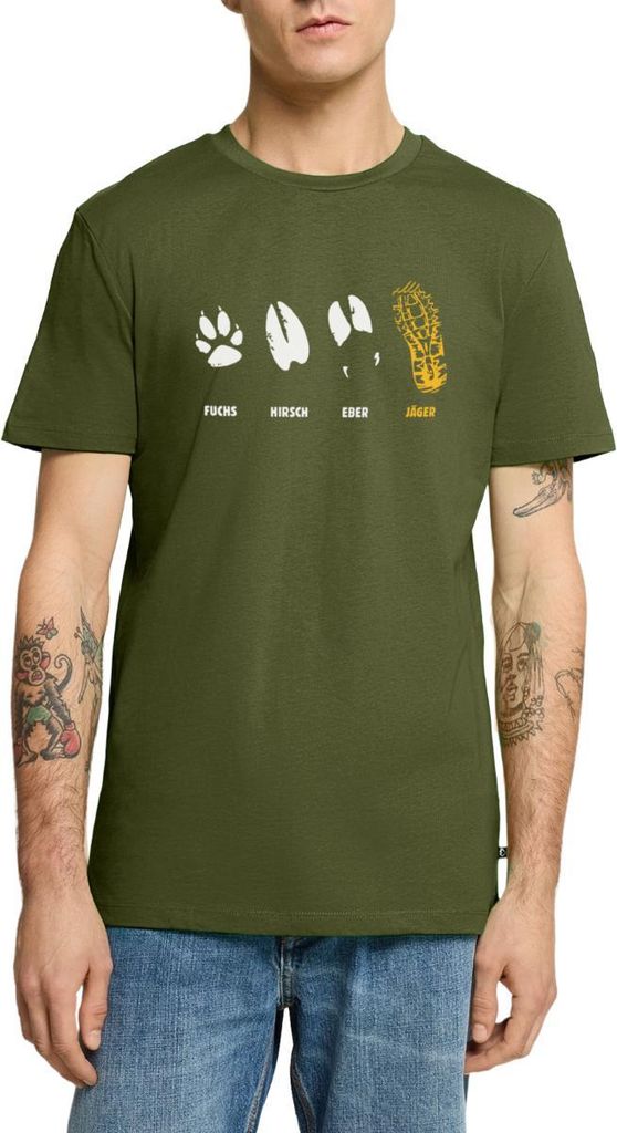 Spreadshirt Jäger Fuchs Hirsch Reh Eber Fährte Männer Premium T-Shirt, S, Khaki