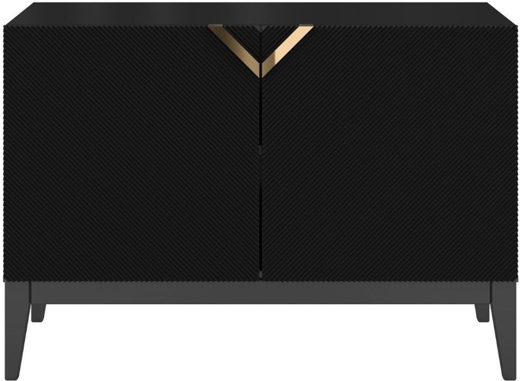 Visby Demi Long 2D Kommode Mit Gefrästen Fronten / Massive Buche / TV-Lowboard Mit 2 Türen / TV-Schrank Mit Dekorativen Fronten Und Goldgriffen /...