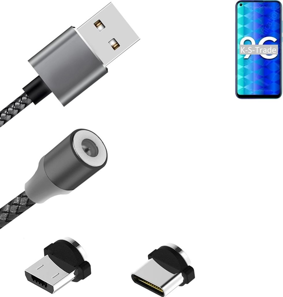 K-S-Trade Hochwertiges Magnet-Lade-kabel Sync-Kabel Daten-Kabel für Huawei Honor 9C mit USB-Typ-C-Anschluss und Micro-USB-Anschluss 2A bis zu 480mbps