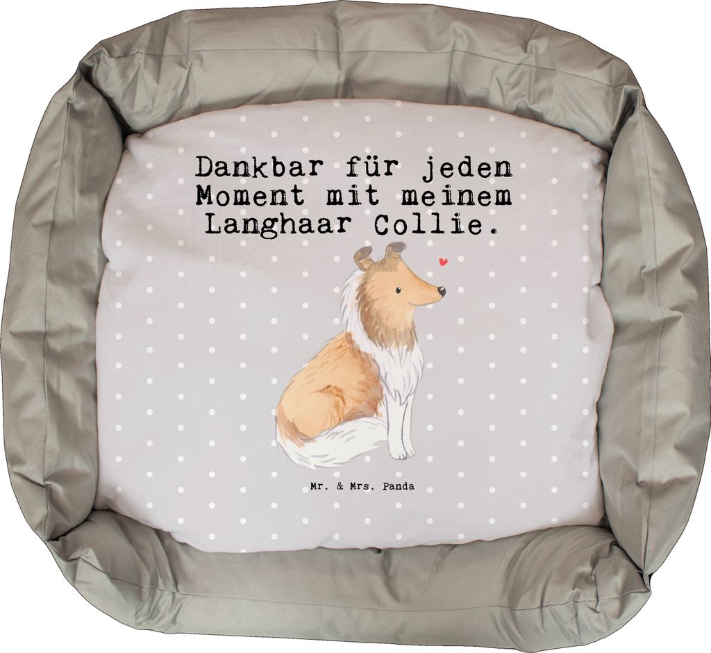 Mr. & Mrs. Panda Hundekörbchen Langhaar Collie Moment - Grau Pastell - Geschenk, Nikolaus, Umzug, Valentinstag, Hund, Vatertag, Britischer Hütehu...