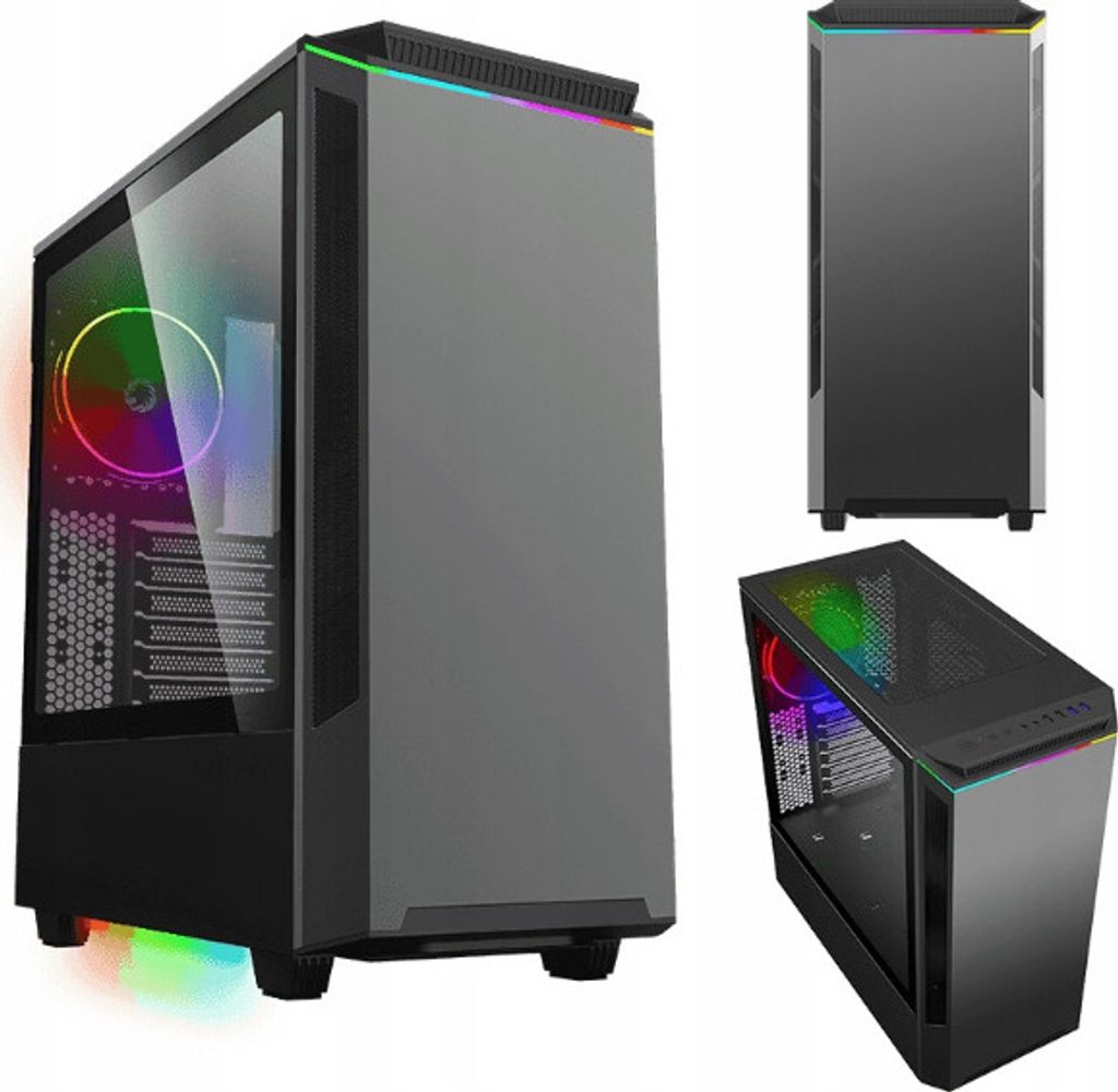 COIL PC-Gehäuse, Paladin T801,Mid-Tower ATX, gehärtetes Glas, ARGB 12cm Rainbow-Lüfter, Schwarz