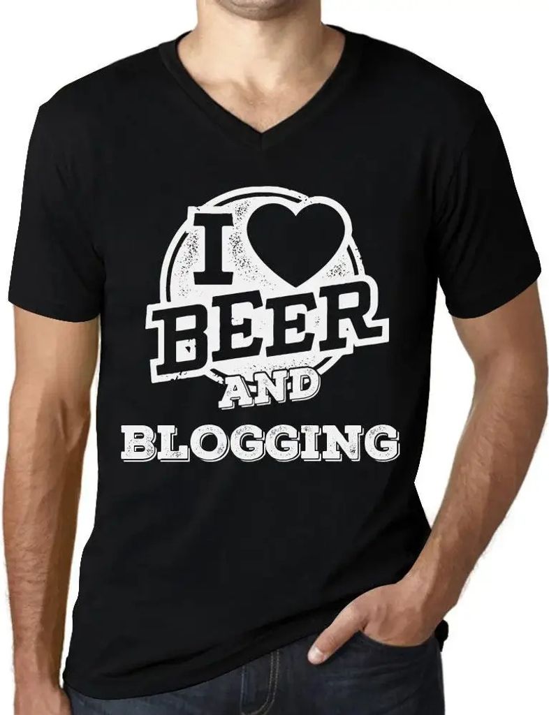 Herren Grafik T-Shirt V-Ausschnitt Ich liebe Bier und Bloggen – I Love Beer And Blogging – Öko-Verantwortlich Vintage Jahrgang Kurzarm Lustige...