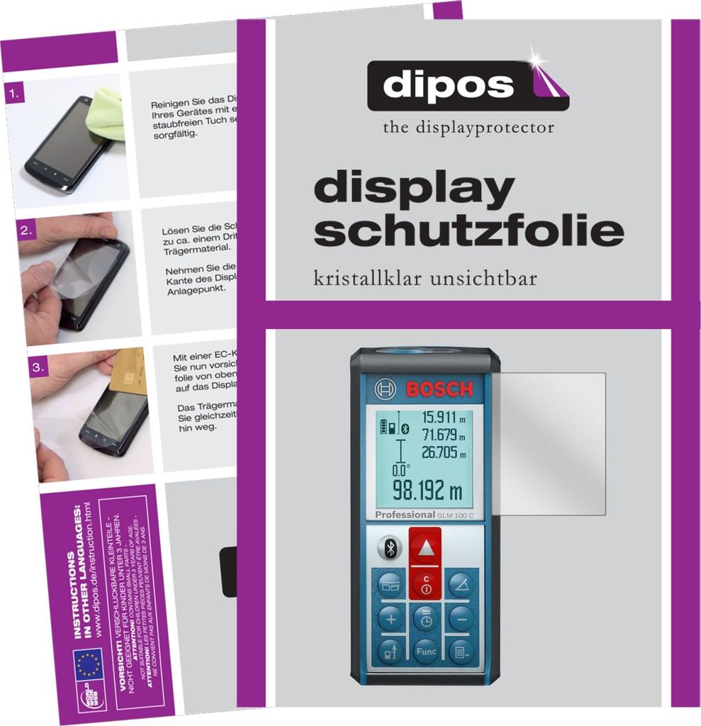 3x Schutzfolie für Bosch Professional GLM 100 C klar Displayschutzfolie Folie Display Schutz dipos