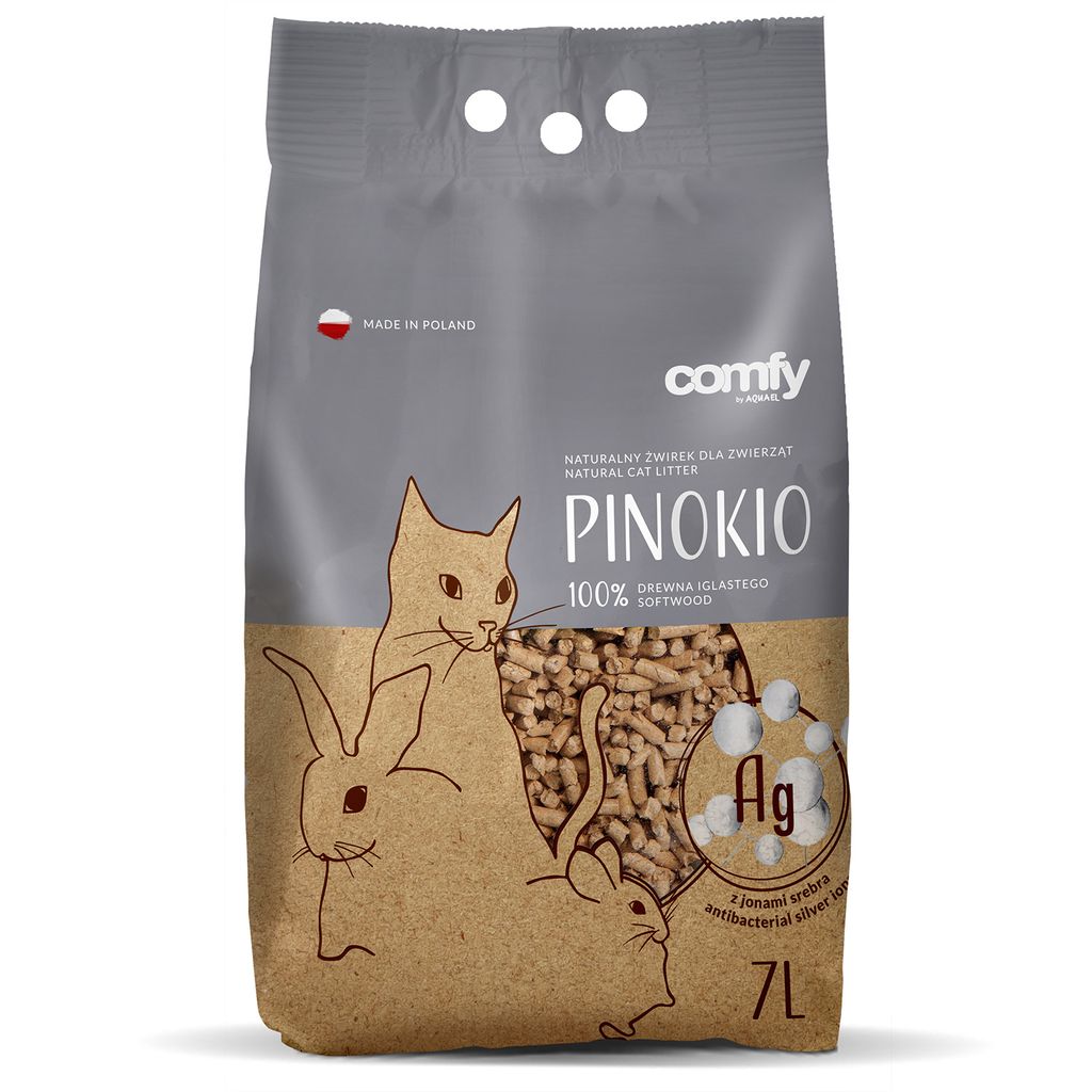 Katzenstreu Pinokio Holzpellets Silber 7L COMFY Produktbild 