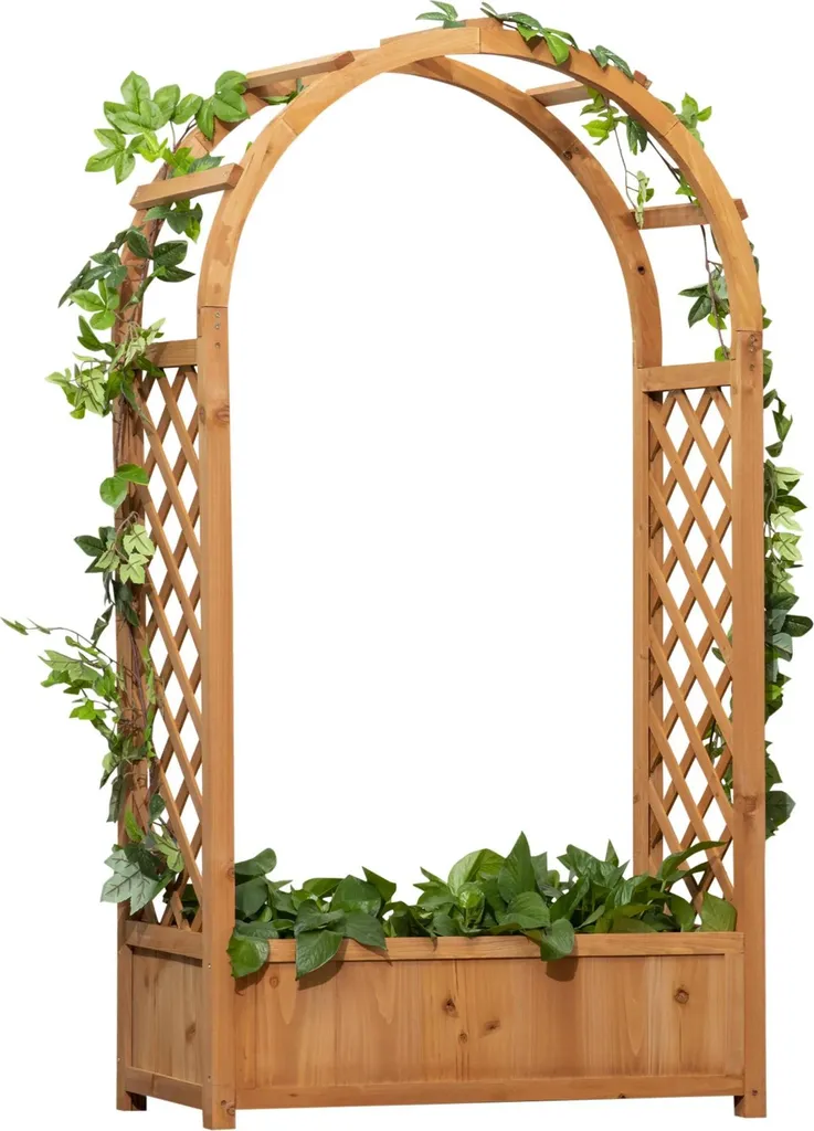 Jardinière en bois de sapin 83 cm avec arche treillis pour grimpantes