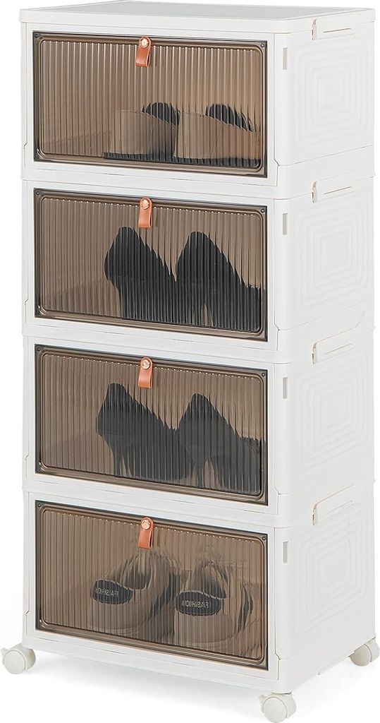 GOPLUS Aufbewahrungsbox mit Deckel, Stapelbare Ordnungsbox mit Türen, Transparent Klappbox mit Rollen, Schuhboxen Ordnungsboxen für Wohnzimmer & ...