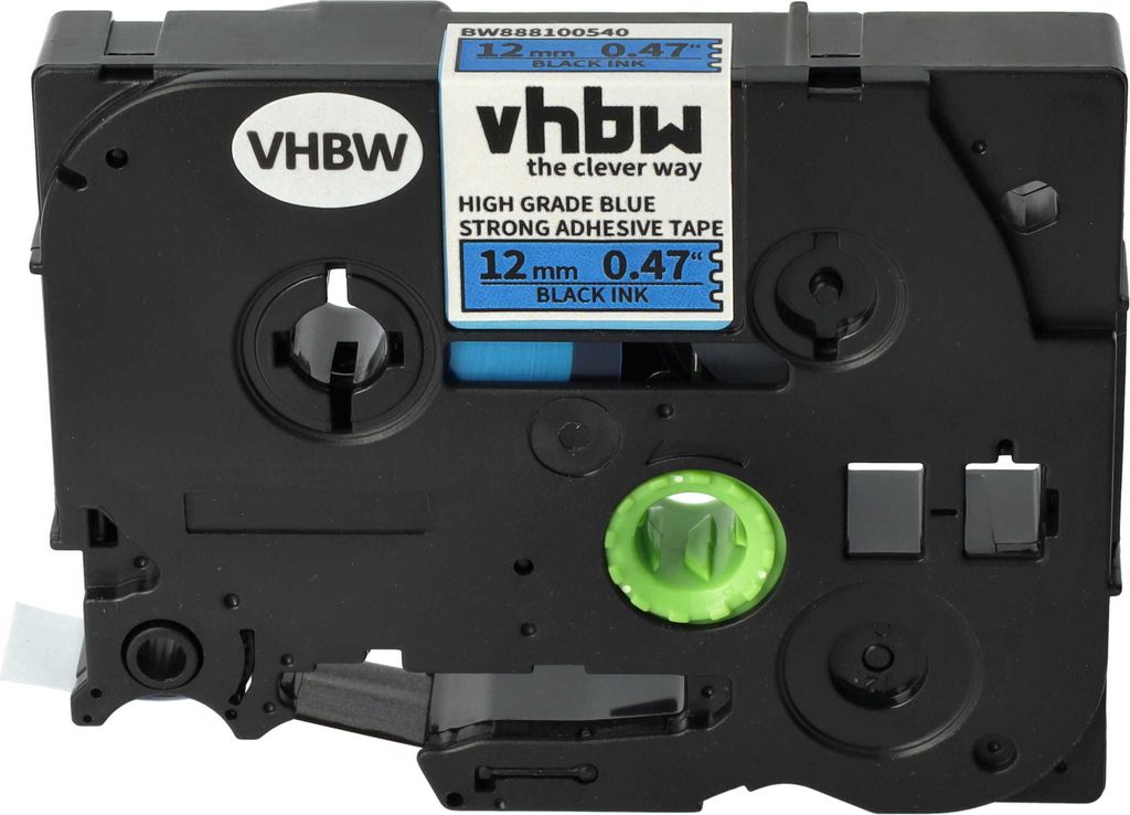 vhbw Schriftband-Kassette kompatibel mit Brother PT 9700PC, E500, 9800PCN, E300, E550W, E100, 9500pc Etiketten-Drucker 8m x 12mm Schwarz auf Blau