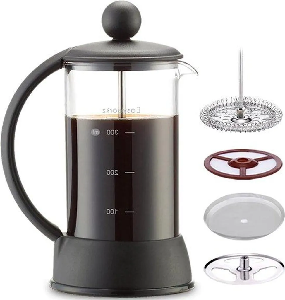 Cafetière en Verre Borosilicaté Noir 350ml résistante à la chaleur Inox