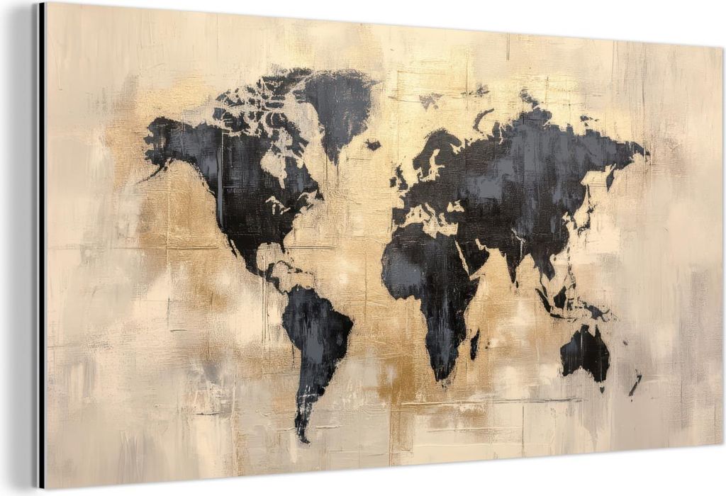 MuchoWow Wanddekoration Metall Metallbild Wandkunst 80x40 cm Weltkarte - Gold - Schwarz - Abstrakt MuchoWow Aluminium Gemälde - Wanddekoration - A...