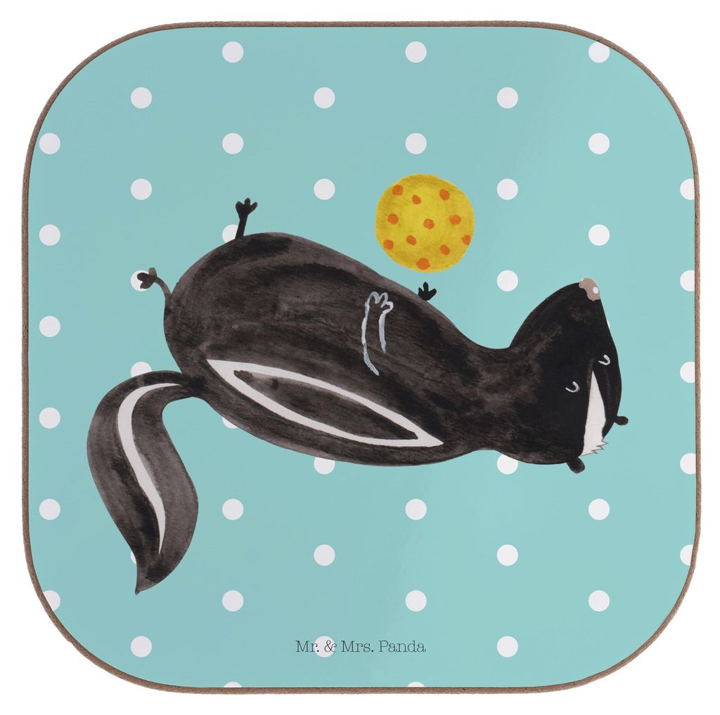 Mr. & Mrs. Panda Untersetzer für Gläser Stinktier Ball - Türkis Pastell - Geschenk, Coaster, Skunk, Wildtier, Weisheit, Tasse, Verspielt, Raubti...