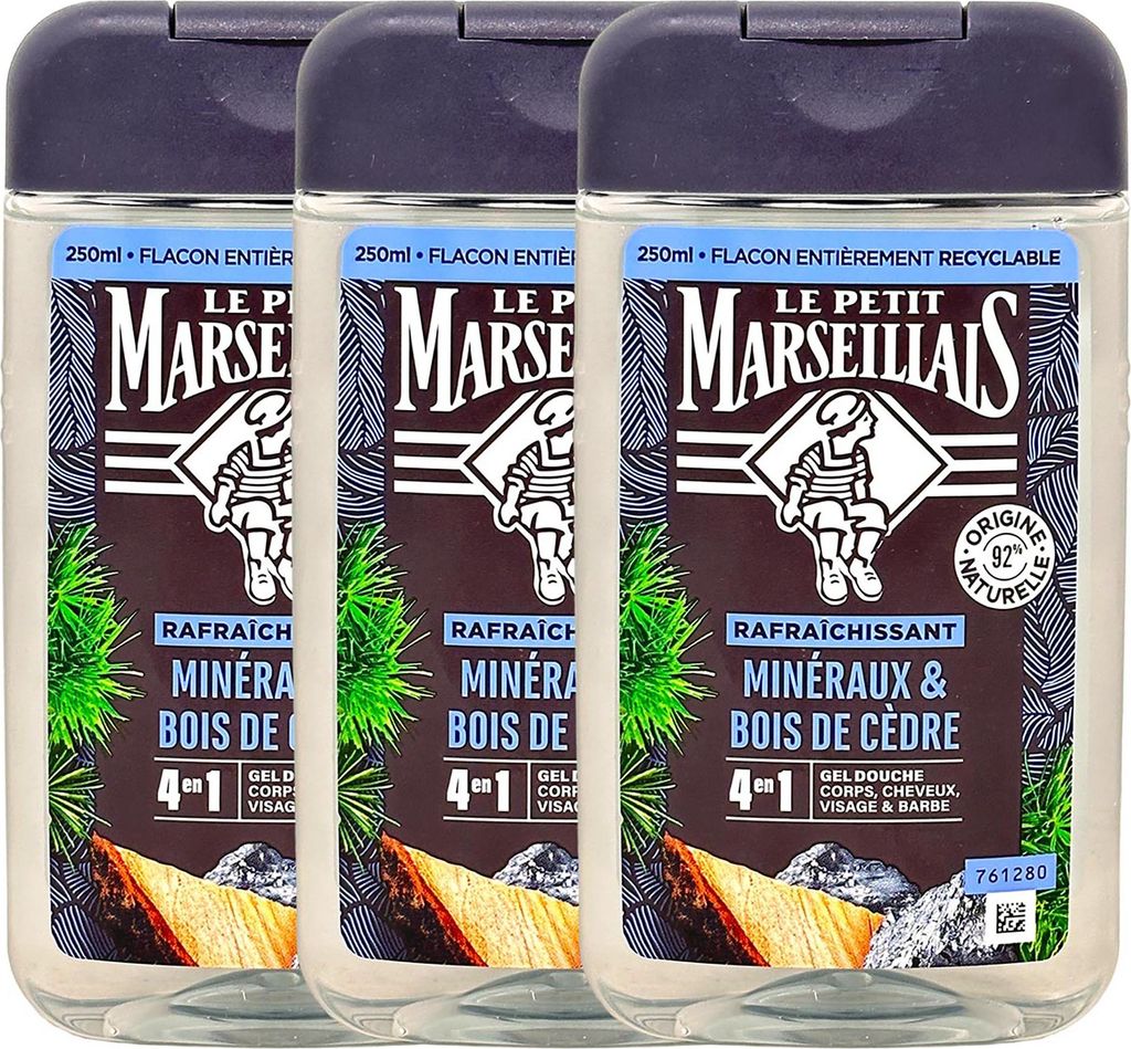 Le Petit Marseillais Duschgel Zedernholz & Mineralien 3 x 250 ml – Pflegende Frische