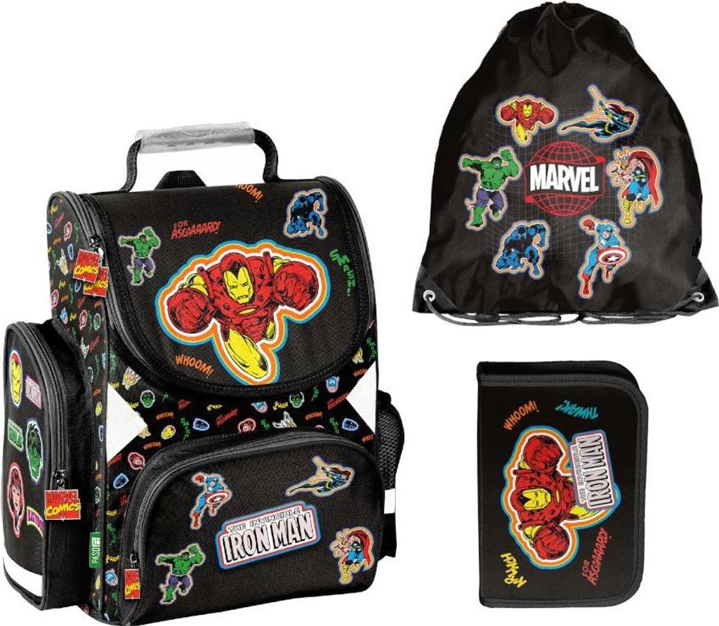 Schulrucksack Mädchen Jungen Motiv AVENGERS 3 teilig Set Rucksack Federmäppchen Tasche Paso