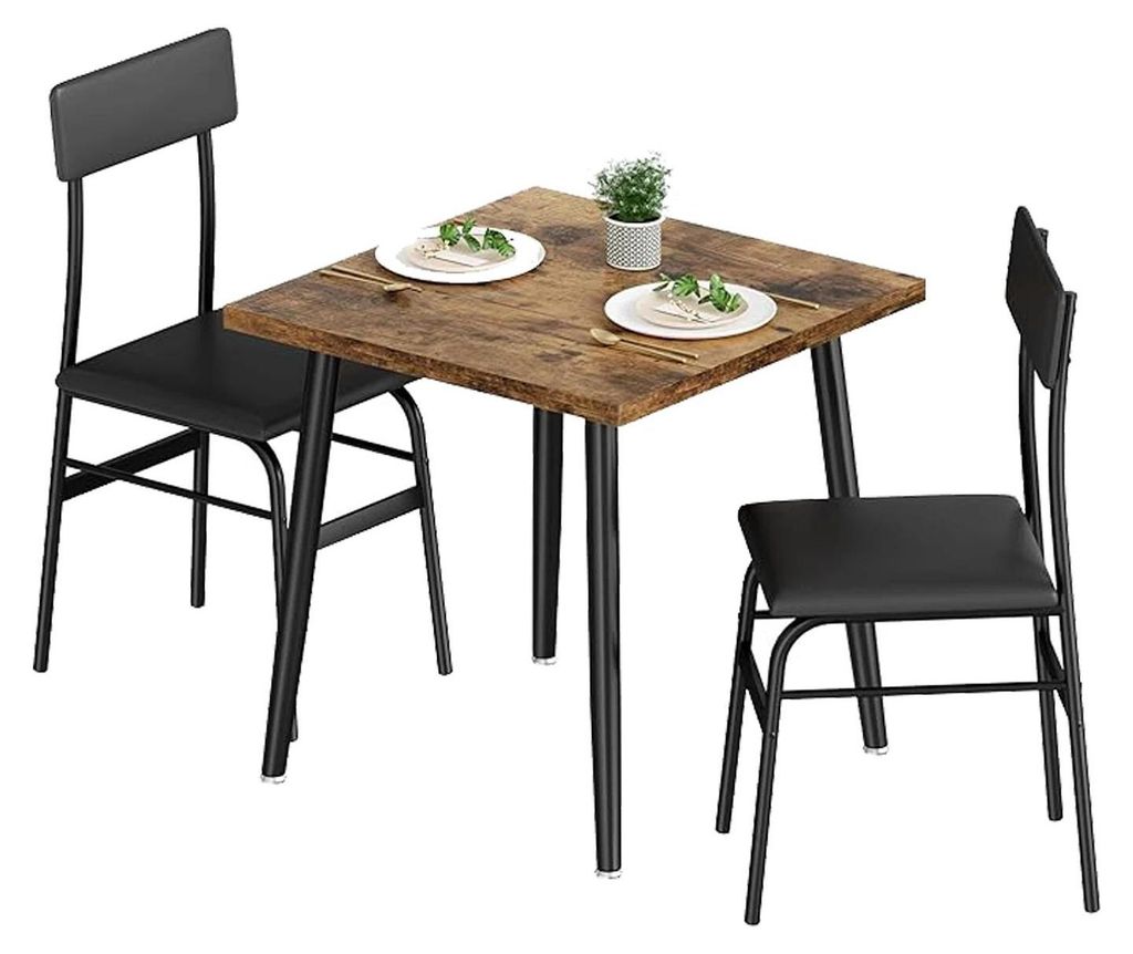 Essgruppe für 2 Personen - Kleines Küchentisch Set - Holztisch mit 2 gepolsterten Stühlen - Metallgestell - Platzsparend für kleine Küchen und...