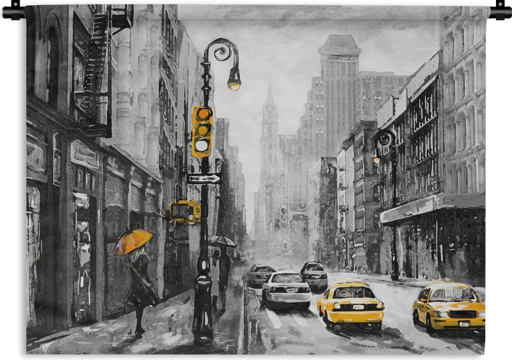 MuchoWow Wandteppich Wandbehang Gemälde - Ölfarbe - Stadt - Auto 60x45 cm Tapisserie Dekoration Wandtuch - Das Schlafzimmer