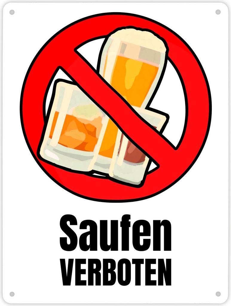Saufen verboten Verbotsschild im Comic-Stil in weiß