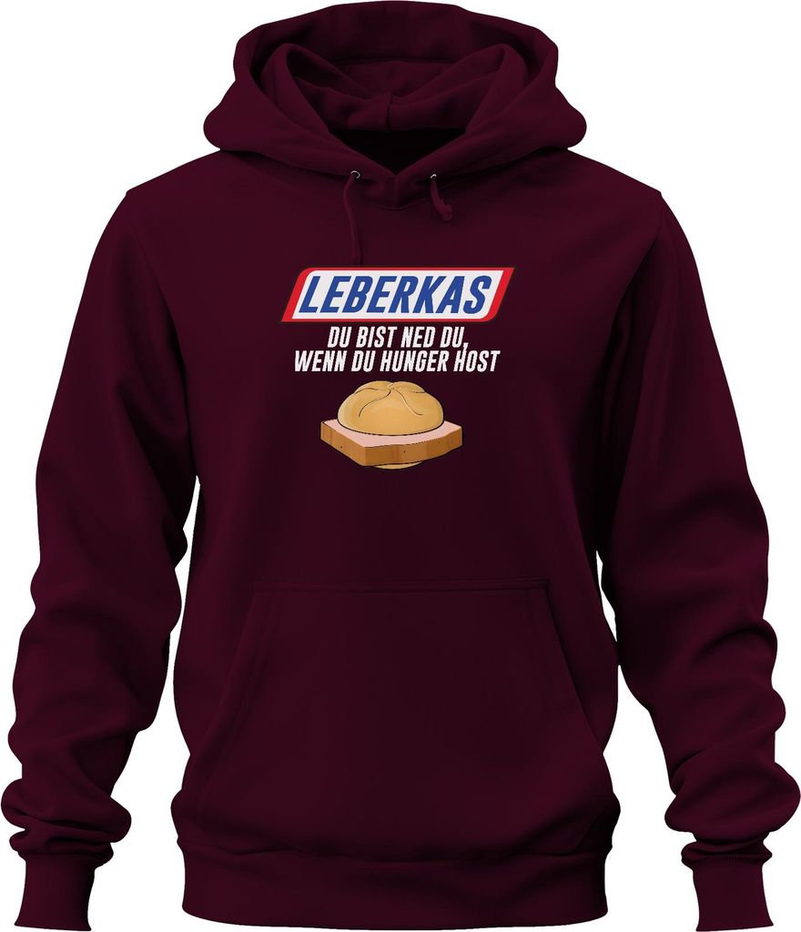 Leberkas du bist ned du wenn Hunger Bayern Brotzeit Snack Humor Uni Hoodie Kapuzenpullover, Burgundy, S