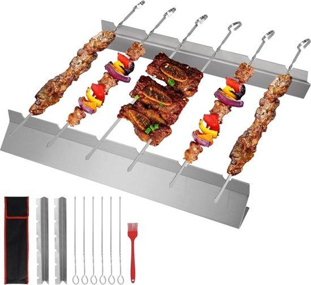 Grillset aus 6 RVS Grillspießen mit Halterung und Tragtas für das Grillen