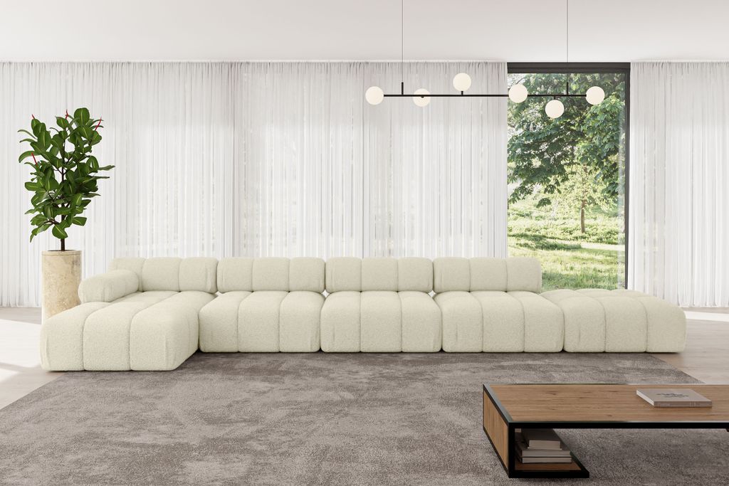 ALTDECOR Modulares Sofa Ecksofa in L-Form - Lizur-L3 - 475x160x70 cm Beige Corner modular Sofa Eckcouch Couch Wohnlandschaft Cauchsofa Polstersofa