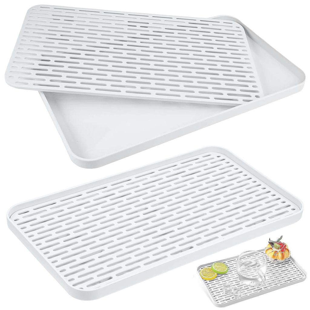 2-teiliges Abtropfset mit Abtropfschale (31 x 17,5 x 2,2 cm), multifunktionales Abtropfset für Tassen, Geschirr und Teeservice, weiß