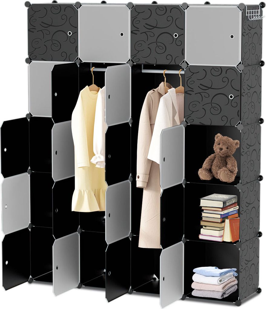 Hengda 12/16/20 Fächer DIY Kleiderschrank Regalsystem Standregal mit Tür aus Kunststoff Aufbewahrung Schrank Garderobenschrank - 20 Fächer
