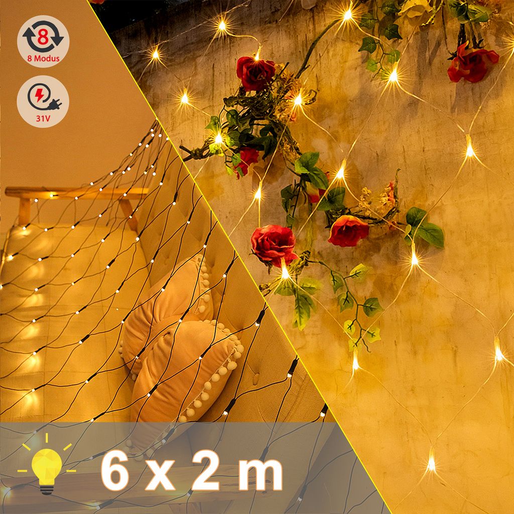 LZQ 6 x 2 m LED Lichternetz 280 LEDs Lichterkette Vorhang Produktbild 