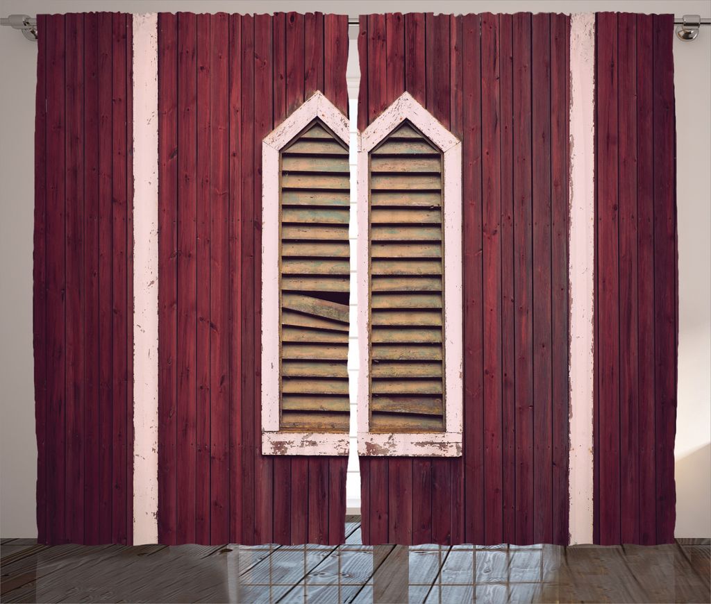 ABAKUHAUS Rustikal Rustikaler Gardine, Retro Burgund Fensterläden, Schlafzimmer Kräuselband Vorhang mit Schlaufen und Haken, 280 x 245 cm, Burgun...