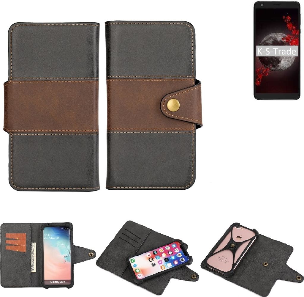 K-S-Trade Handyhülle Schutzhülle Hülle Bookstyle Wallet-Case kompatibel mit Sharp Aquos B10 Bumper Rundumschutz schwarz-braun 1x