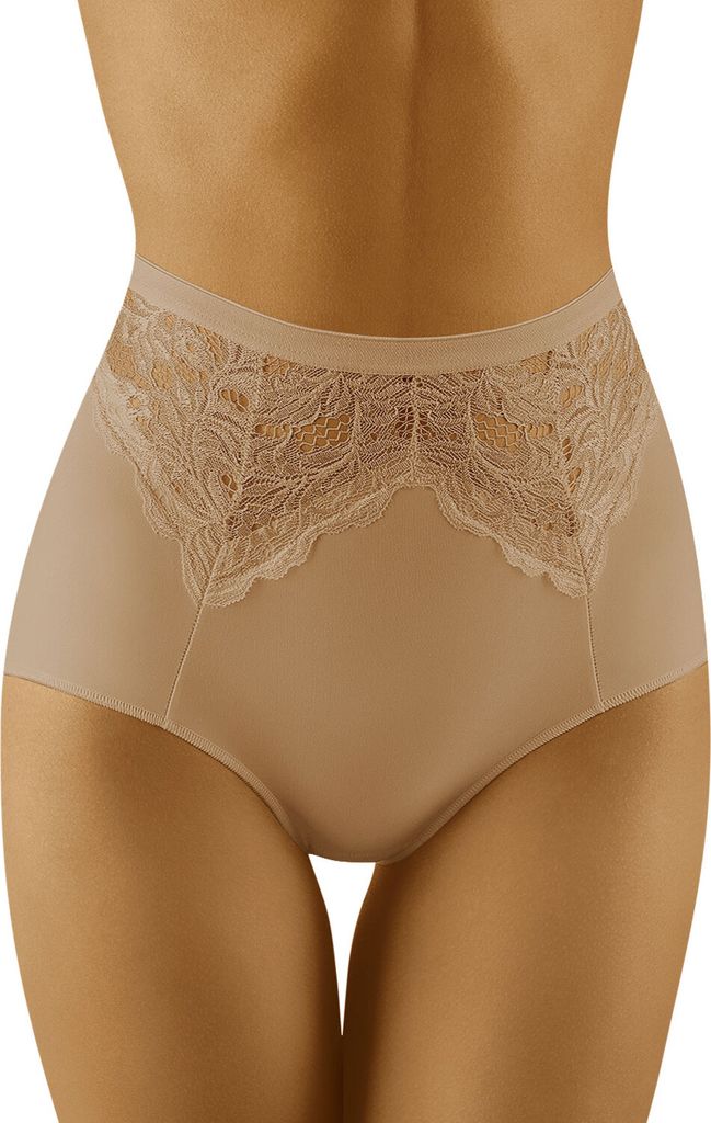 Wolbar Damen Slip hoher Bund Shapewear Spitze Unterhose WB422, Beige, L