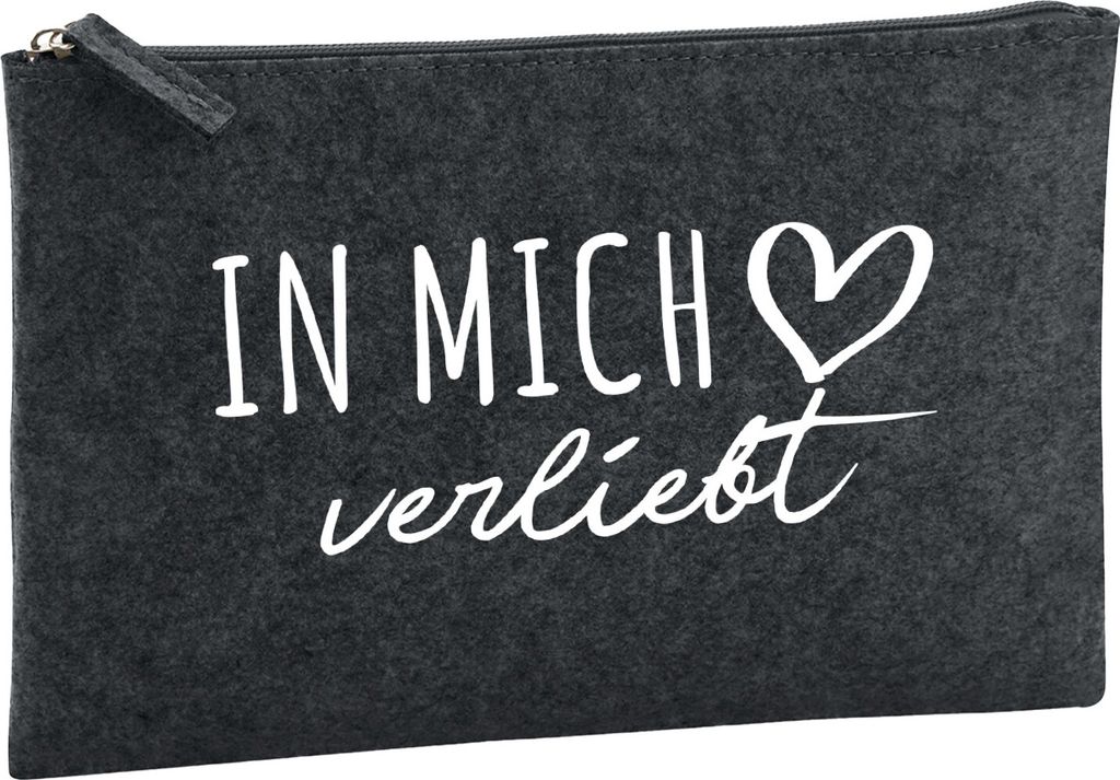 Huuraa Kulturbeutel In mich verliebt 1 Liter Charcoal Filz Kosmetiktasche Geschenkidee