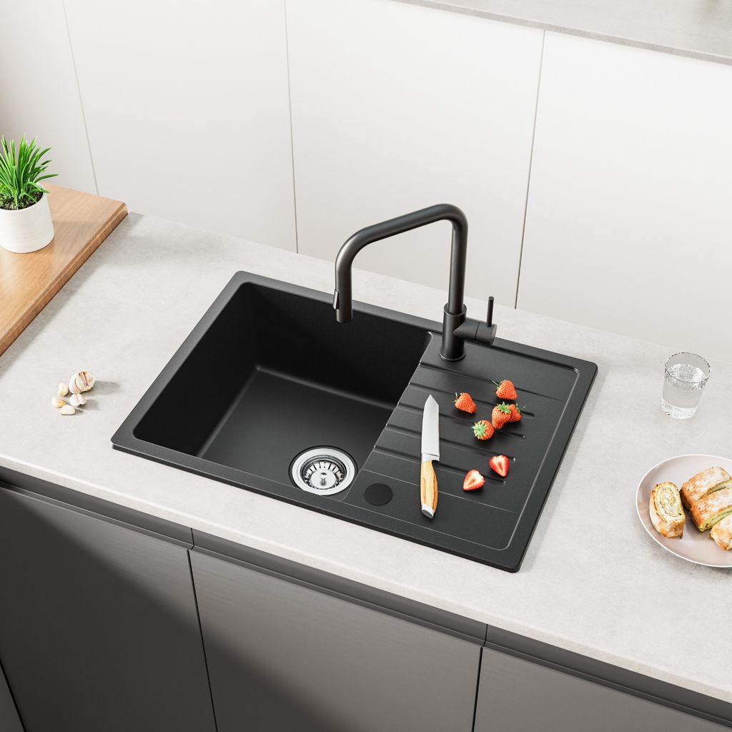 CECIPA Granitspüle 65x45cm mit Abtropffläche,65x45 cm Produktbild 