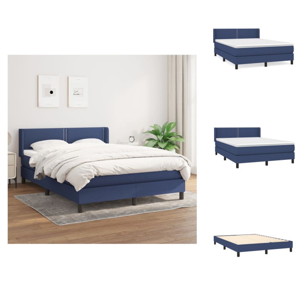 vidaXL Boxspringbett mit Matratze Blau 140x200 cm Stoff - Betten & Bettgestelle