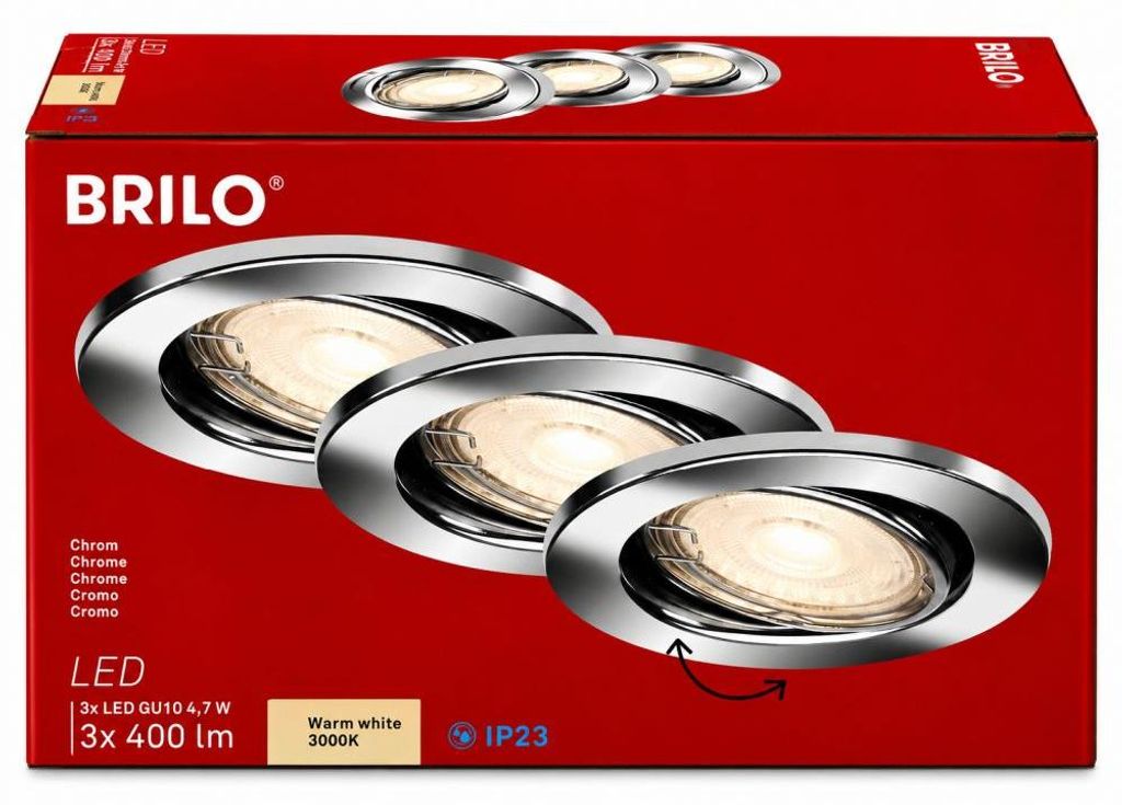 Ensemble de 3 spots encastrables LED Briloner PRISMA, Image du produit 