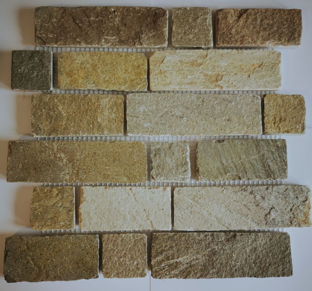Mosaik Fliese Schiefer Naturstein Brick hell beige MOS34-1202