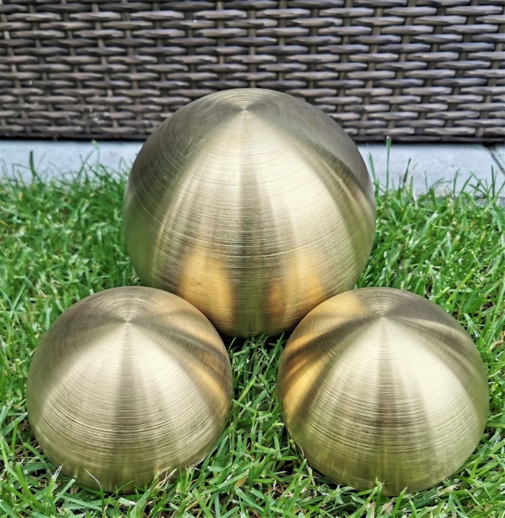 3er Set Dekorationskugel 15-10-10 cm aus Edelstahl gold Produktbild 