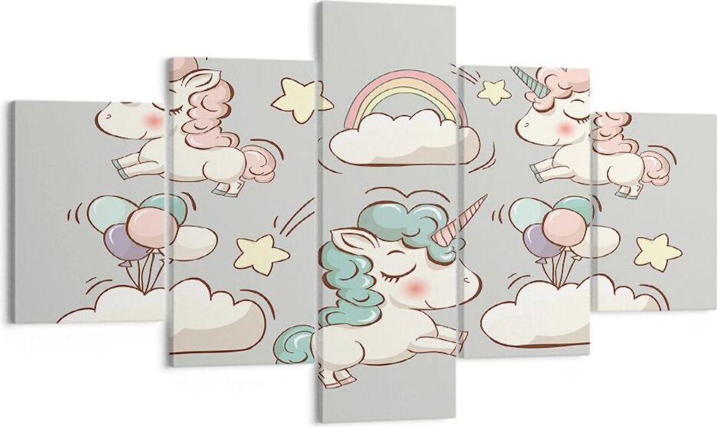 Bild auf Leinwand - Leinwandbild - Wolke Tapete Einhorn Ballon - 125x70cm - Wand Bild - Wanddeko - Leinwanddruck - Bilder - Kunstdruck - Wanddekora...