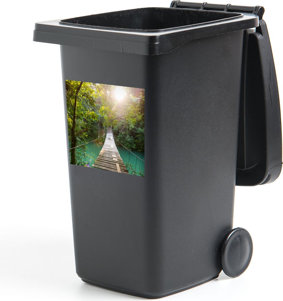 MuchoWow Mülltonnenaufkleber Dschungel - Wasser - Brücke - Natur - Pflanzen 40x40 cm - Abfall-Aufkleber - Container - für Abfallcontainer