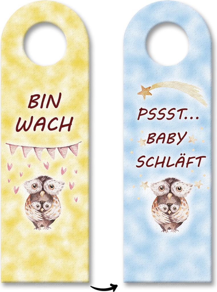 Eulen Mama und Baby Türhänger - Baby schläft oder ist wach