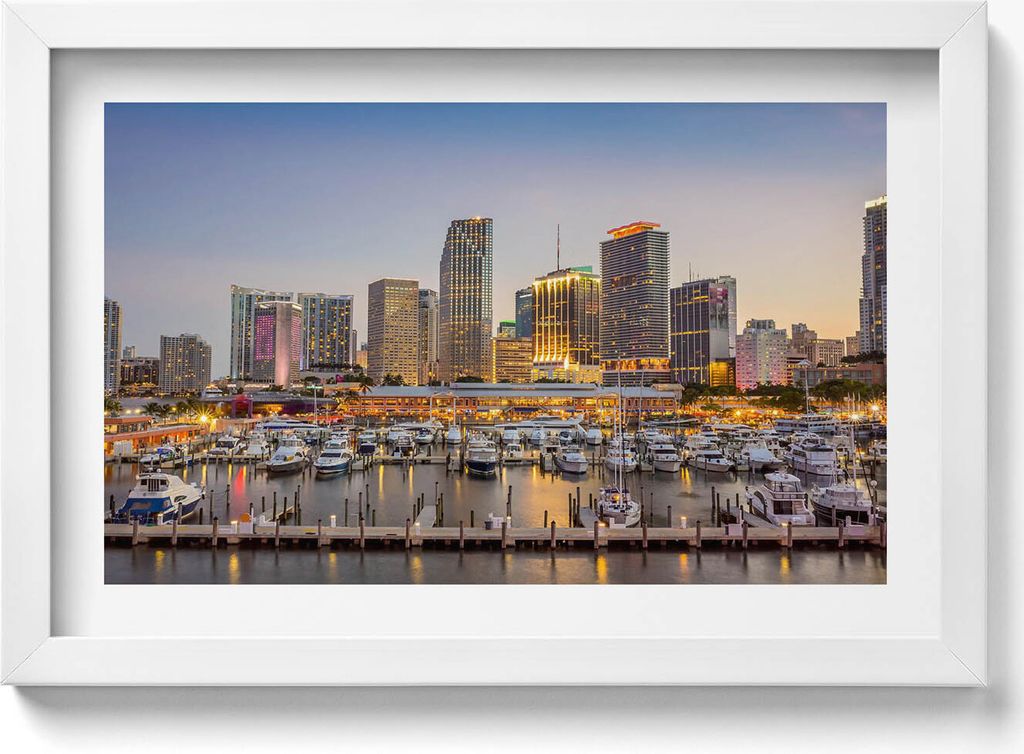 Panorama der Großstadt– Wandbild mit Rahmen – Gerahmtes Bild – Wanddekoration – 30x20 cm – Weiß Rahmen