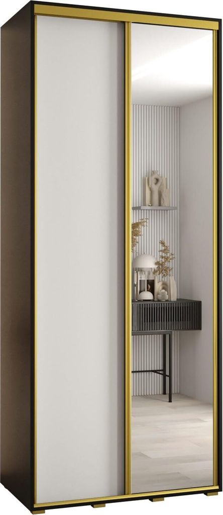 MEBLE KRYSPOL Davos 3 Schrank, zwei Türen - 235,2x110x45 cm - Schwarz Weiß Gold