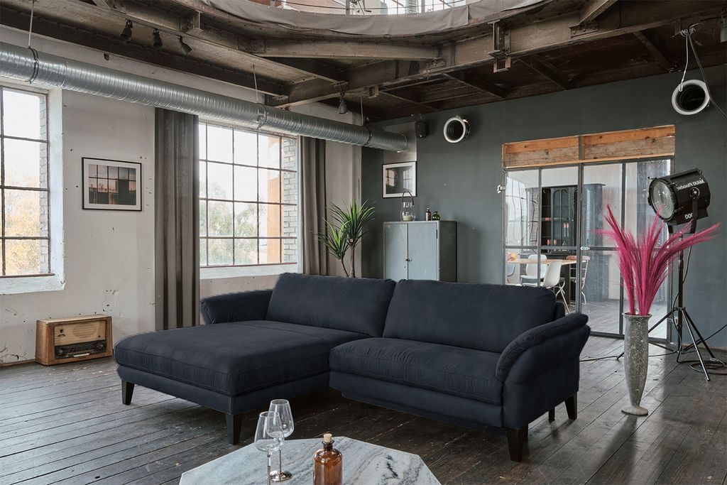 KAWOLA Sofa MALTA Ecksofa Stoff schwarz Recamiere links