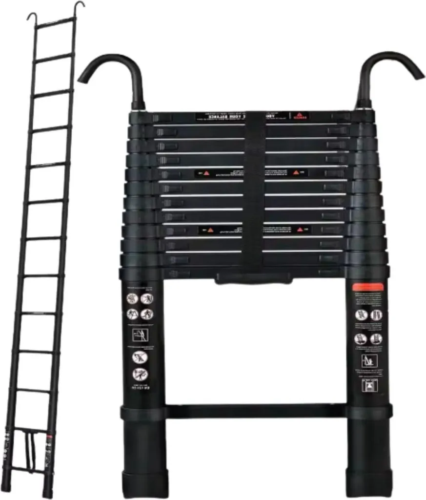 Échelle de toit télescopique 3m80 aluminium noir pour travaux maison