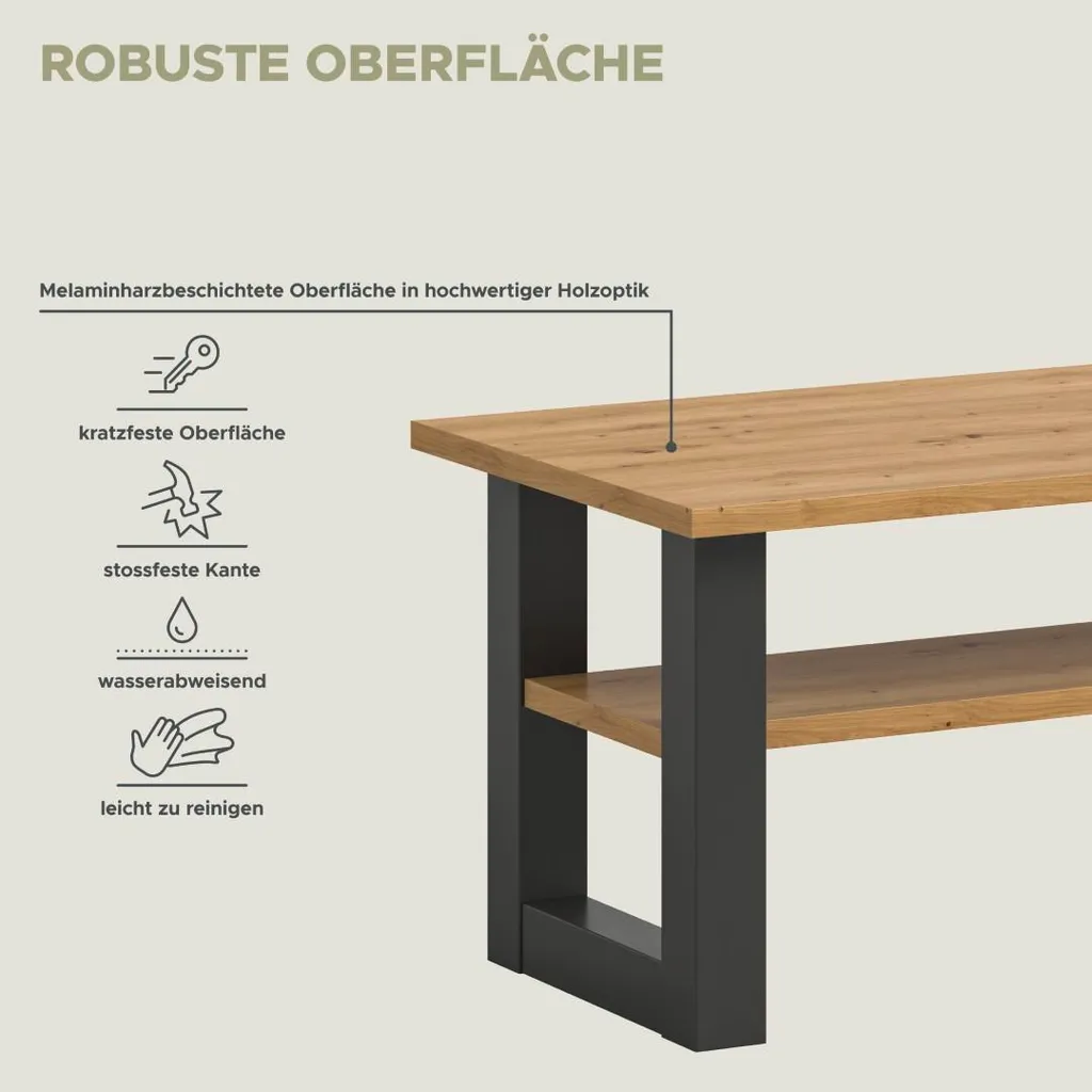 Table basse chêne Seattle 90 cm : la solution gain de place avec étagère