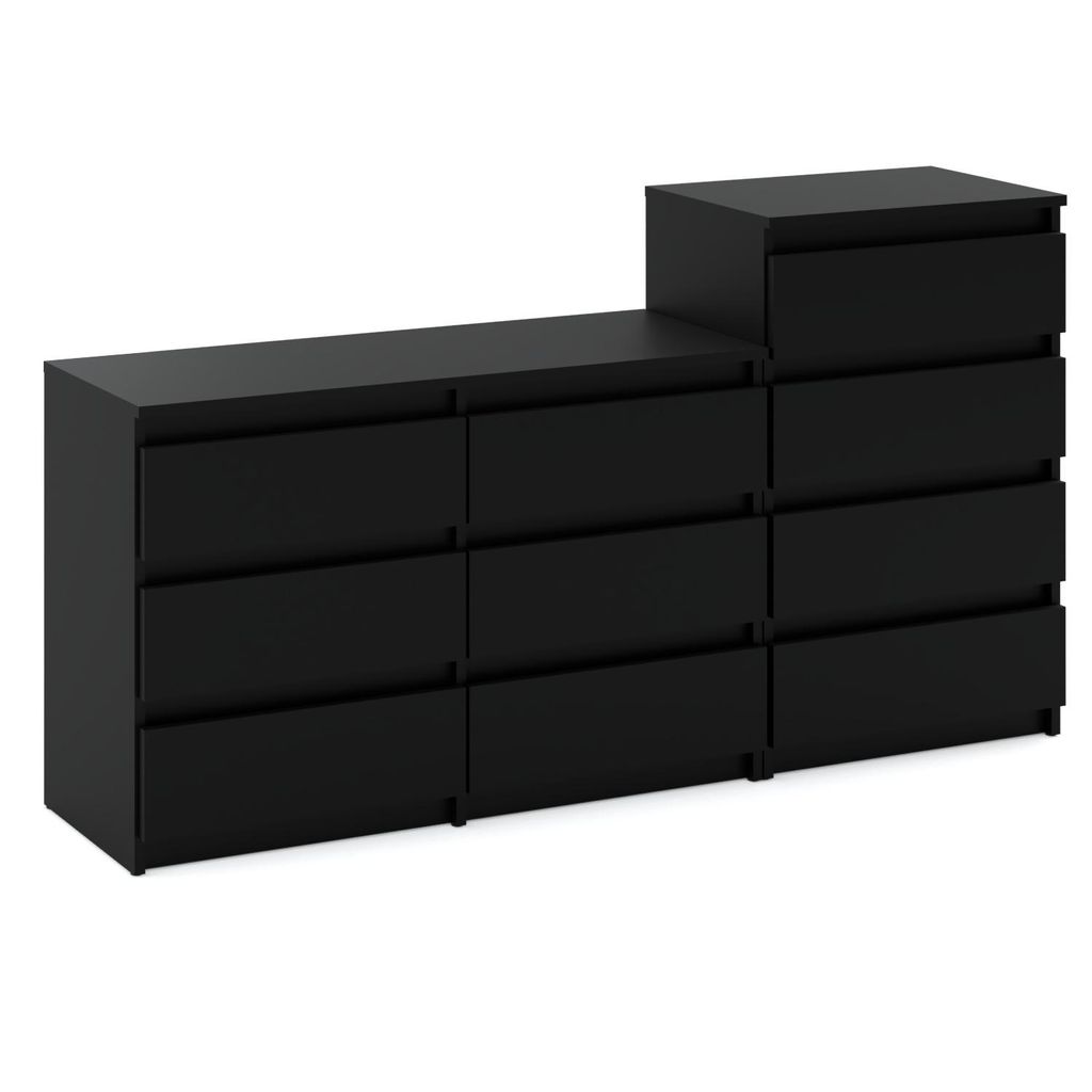 STIV Möbel | Kommodenset mit 10 Schubladen (6+4) | Schwarz Matt | 160 cm | modern & grifflos | Schlafzimmer & Wohnzimmer