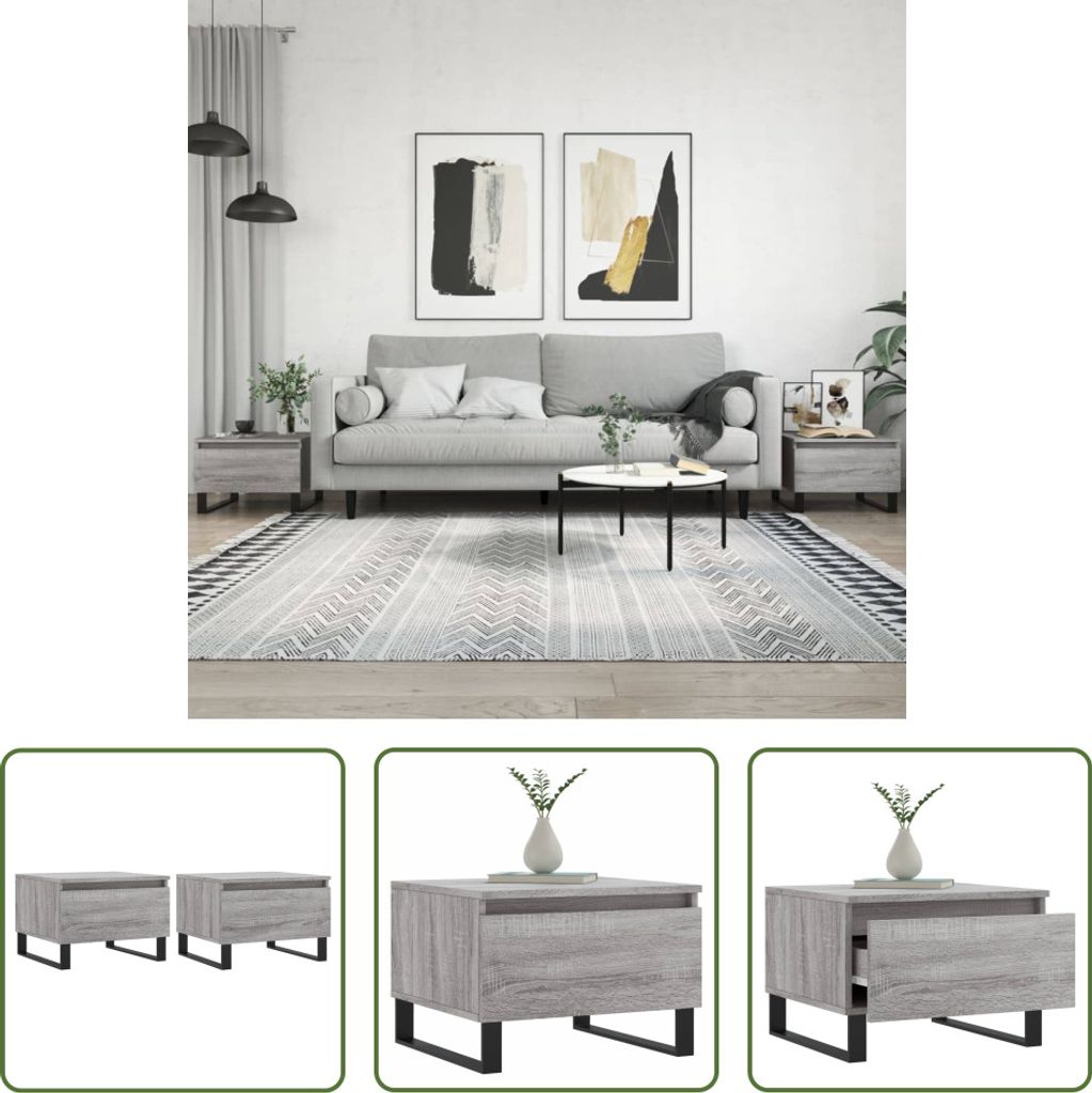 The Living Store Couchtische 2 Stk. Grau Sonoma 50x46x35 cm Holzwerkstoff