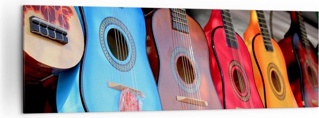 Bild auf Leinwand - Leinwandbild - Gitarre Musik Instrument Mexiko - 160x50cm - Wand Bild - Wanddeko - Leinwanddruck - Bilder - Kunstdruck - Leinwa...