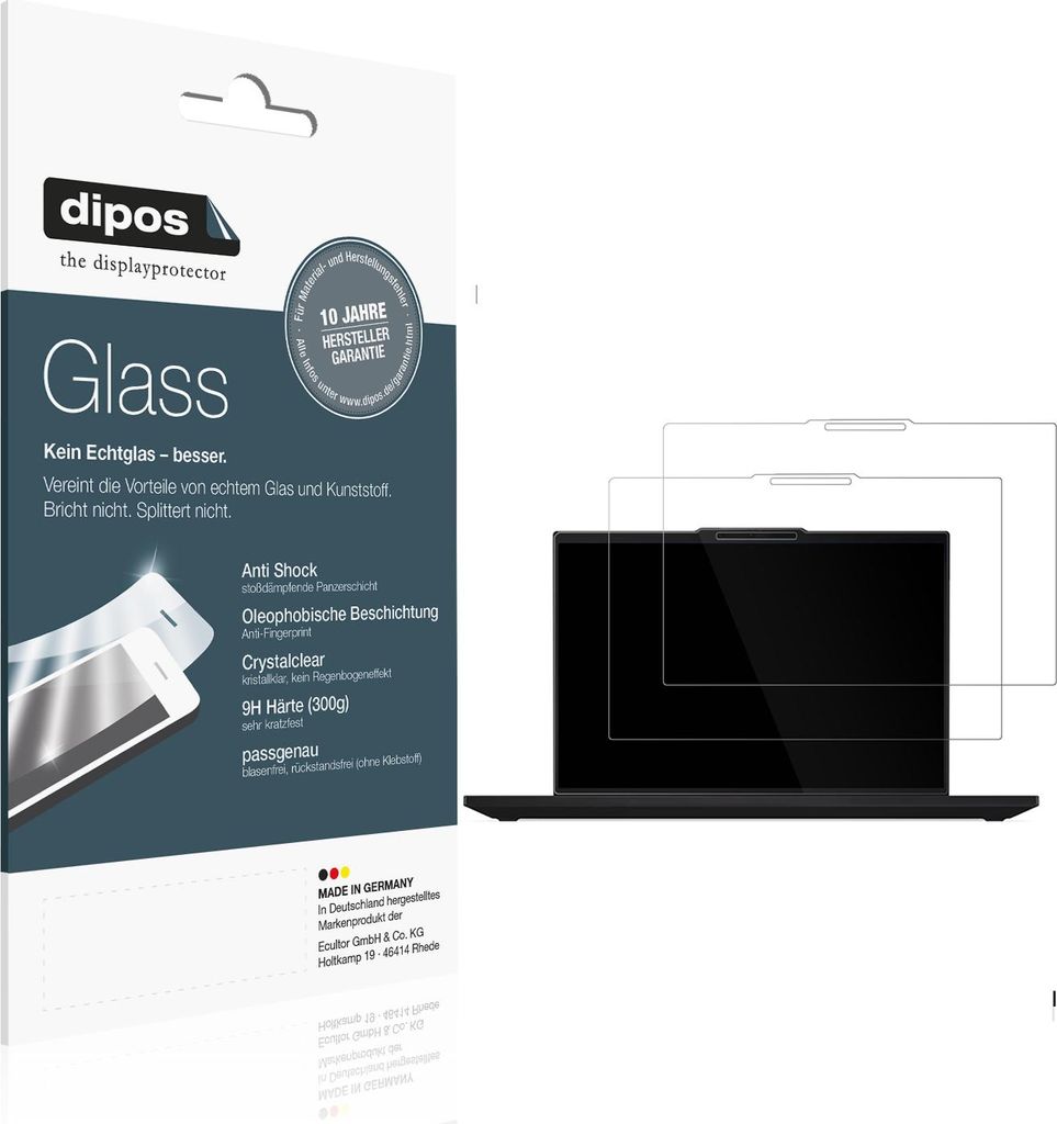 2x Schutzfolie für Lenovo ThinkPad E16 Gen3 - Anti-Shock 9H Folie dipos Glass Kunststoffglas