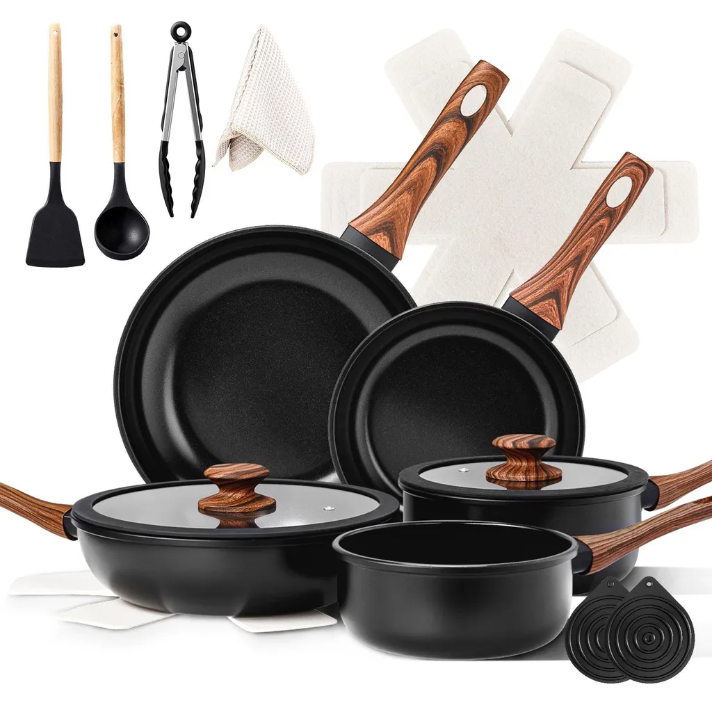Set Pentole Salvaspazio 17 Pezzi Ceramica Nera | Design Moderno